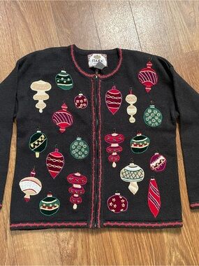 Vintage Tiara Christmas Cardigan Grandma Cottagecore Teacher Sparkle Fun Small